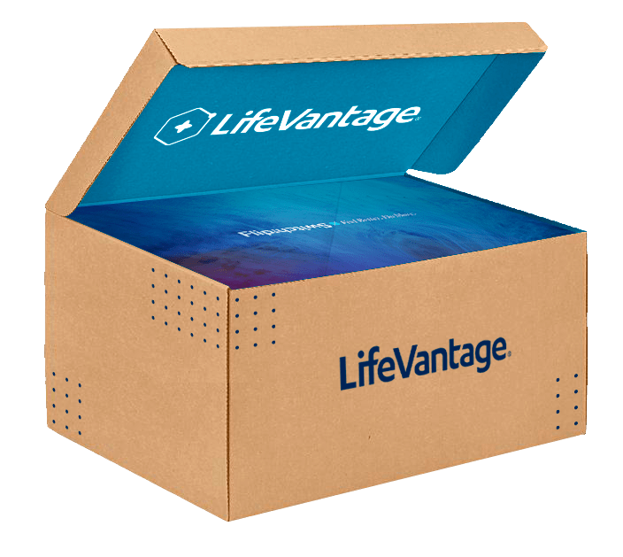 LifeVantage Convention Gift Box - Brown cardboard with colorful printed interior