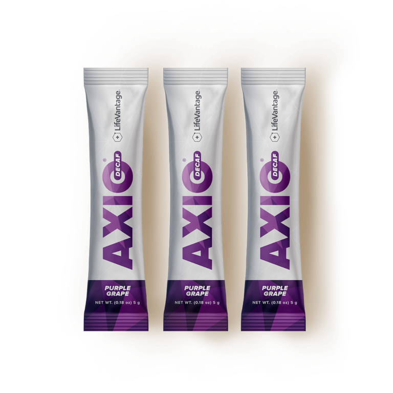 AXIO® Decaf stick packs in purple grape flavor