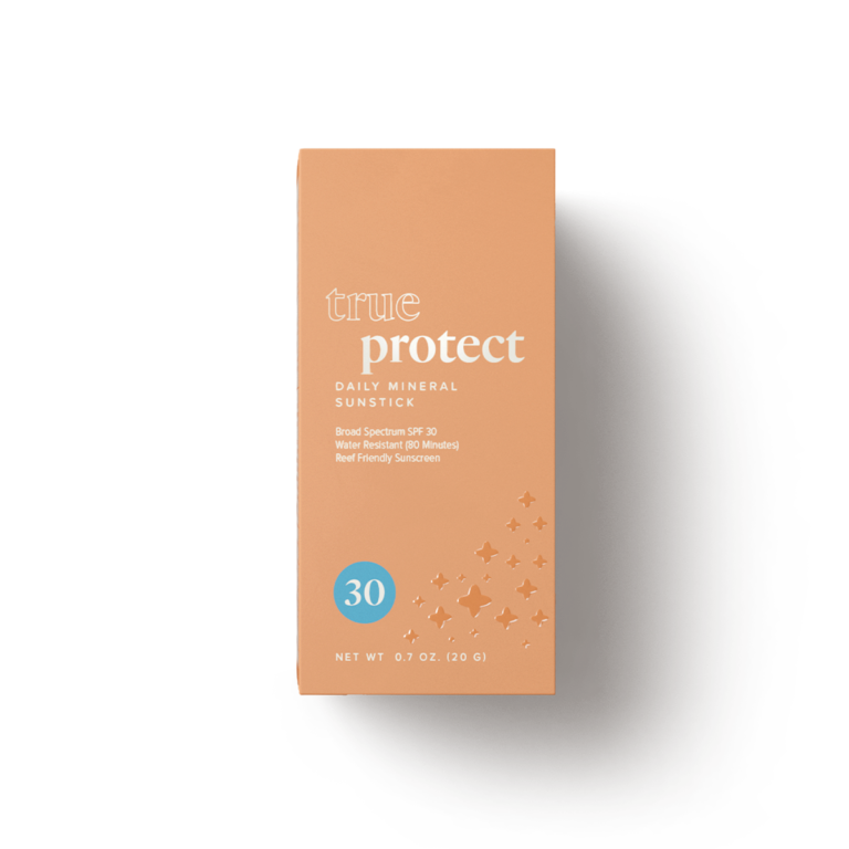 Product tube and retail carton of TrueProtect sunstick displayed side by side